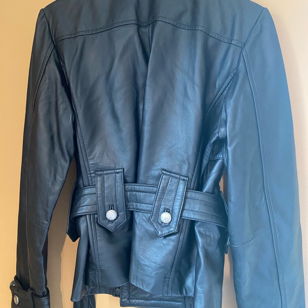 Black Double-Breasted Leather Jacket - Picture 5 of 8